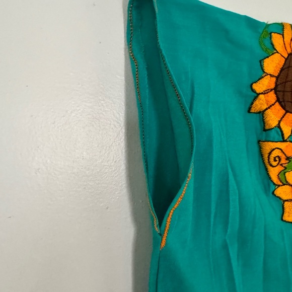 NWOT- Artesanal Sunflower Embroidered Teal Top - Picture 5 of 5